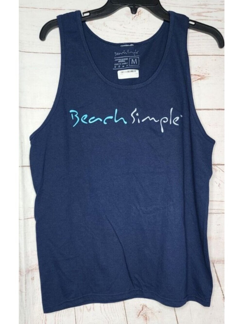 Beach Simple Navy Blue Tank Top Cotton Blend Medium Made In USA